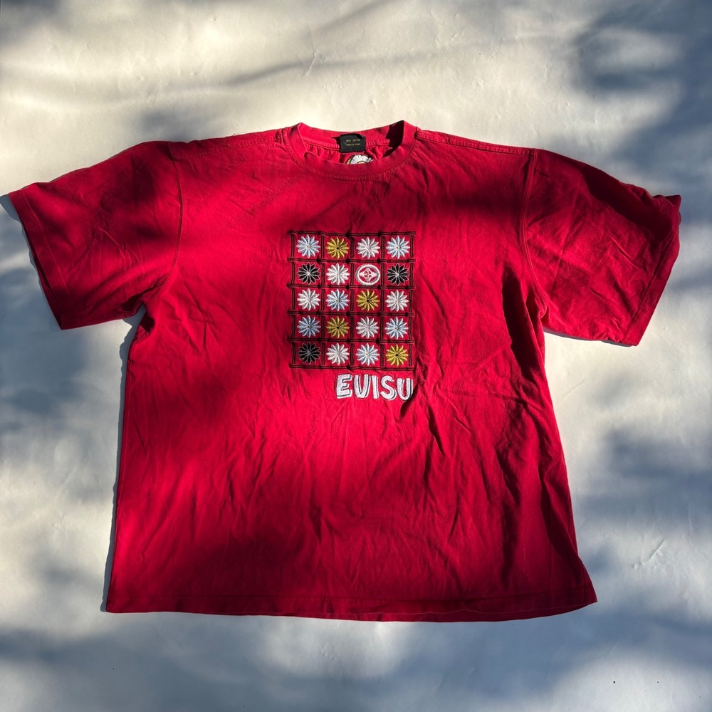 Evisu Ranch & Co Red Floral Grid T-Shirt XXXXL Seagull Logo Streetwear Tee